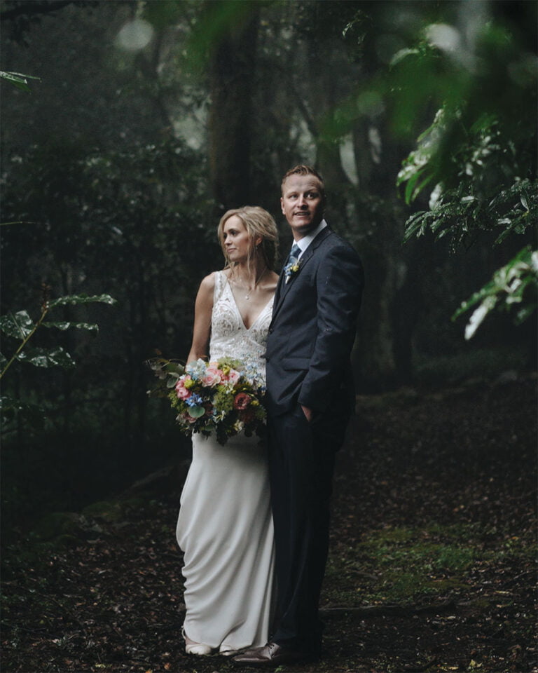 Bride and groom pose in the southern highlands